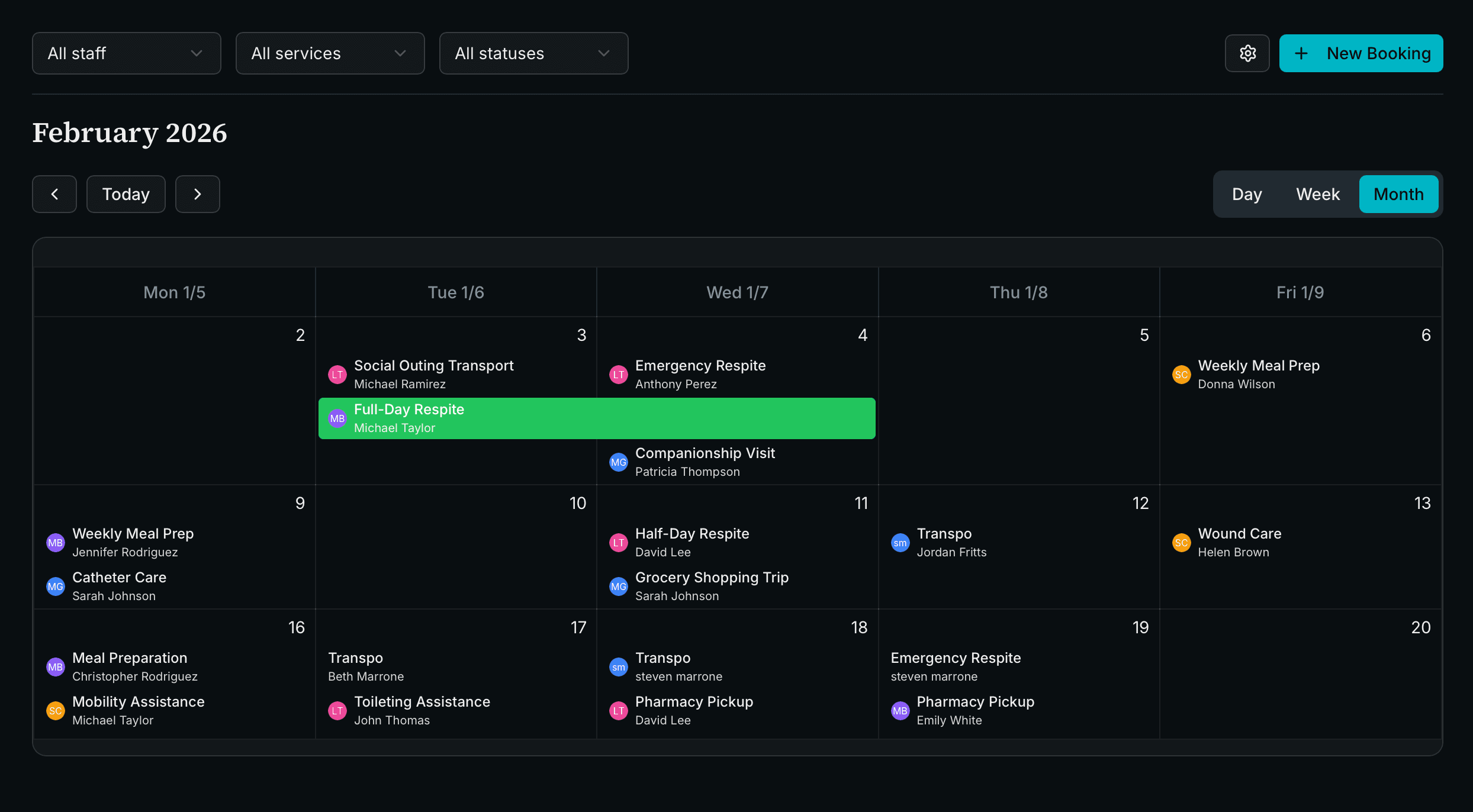 Booking and scheduling interface